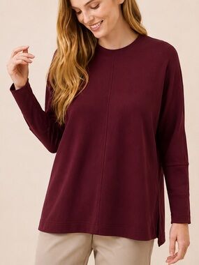 PACT organic cotton long sleeve tunic side slit burgundy size XS/S